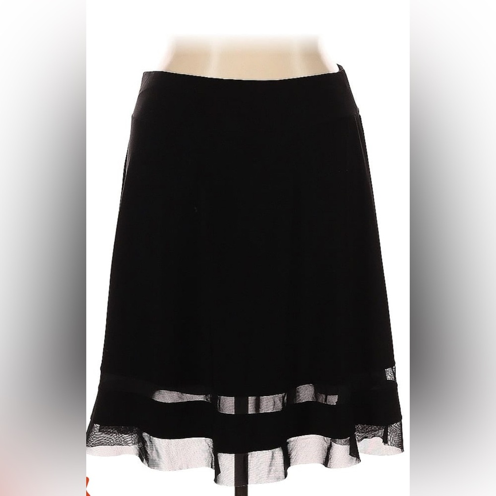 Black Midi Slip Skirt: A-Line w/Sheer Gauzy Trim. TRIBAL Brand. NWOT Never Worn